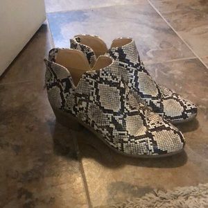 Express snakeskin bootie
